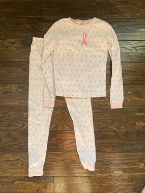 Girls Light Pink Floral Monogram Pajama Set